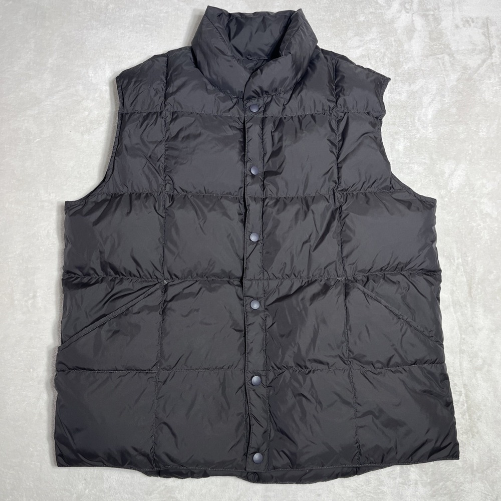Lands End Puffer Vest Mens Large Brown Down Filled Quilted Snap Button Gorpcore